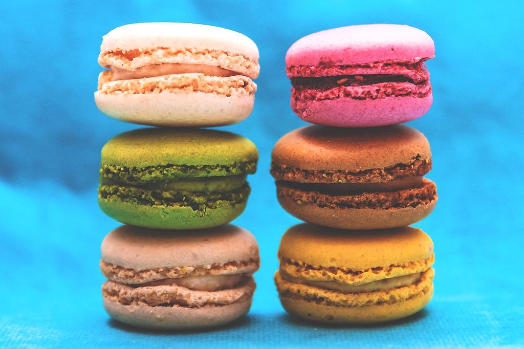 Colorful macarons in different flavors